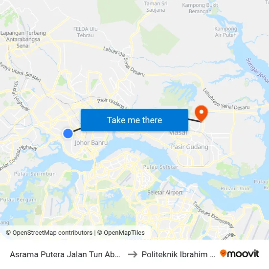 Asrama Putera Jalan Tun Abdul Razak to Politeknik Ibrahim Sultan map