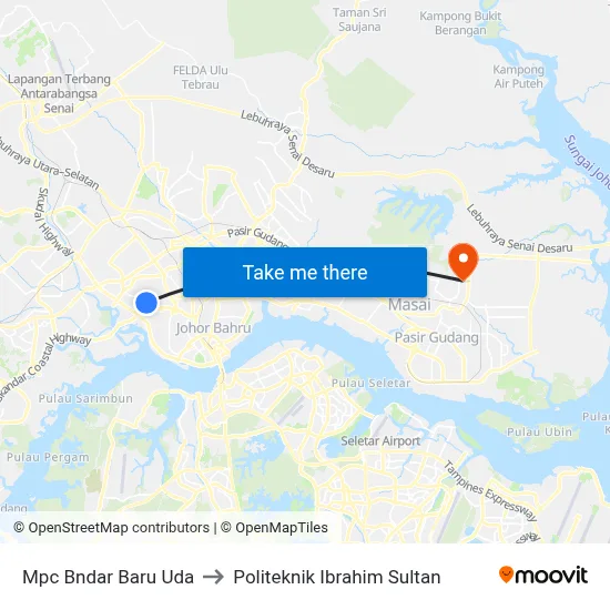 Mpc Bndar Baru Uda to Politeknik Ibrahim Sultan map