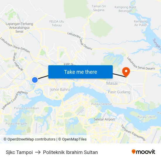 Sjkc Tampoi to Politeknik Ibrahim Sultan map