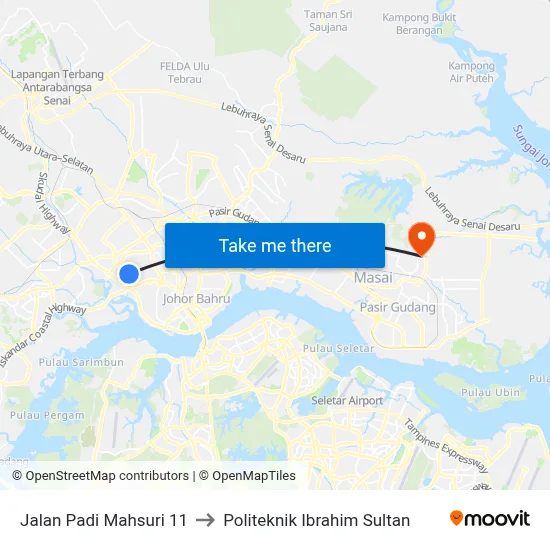 Jalan Padi Mahsuri 11 to Politeknik Ibrahim Sultan map