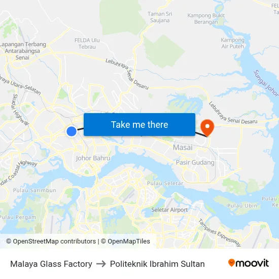 Malaya Glass Factory to Politeknik Ibrahim Sultan map