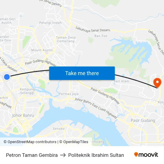 Petron Taman Gembira to Politeknik Ibrahim Sultan map