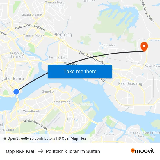 Opp R&F Mall to Politeknik Ibrahim Sultan map