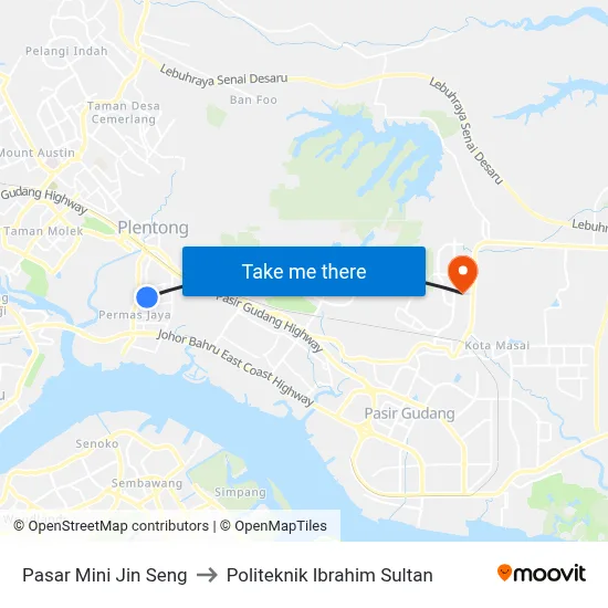 Pasar Mini Jin Seng to Politeknik Ibrahim Sultan map