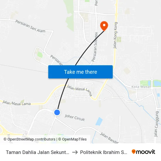 Taman Dahlia Jalan Sekuntum 2 to Politeknik Ibrahim Sultan map