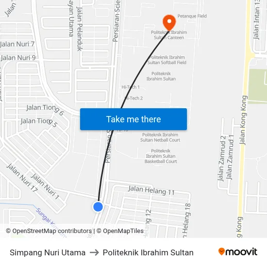 Simpang Nuri Utama to Politeknik Ibrahim Sultan map
