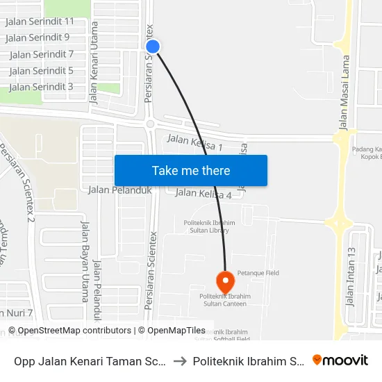 Opp Jalan Kenari Taman Scientex to Politeknik Ibrahim Sultan map