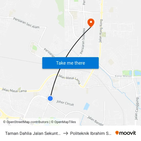 Taman Dahlia Jalan Sekuntum 2 to Politeknik Ibrahim Sultan map