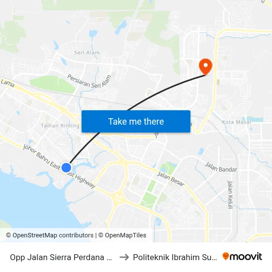 Opp Jalan Sierra Perdana 3/18 to Politeknik Ibrahim Sultan map