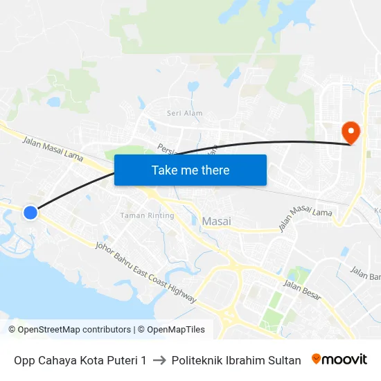 Opp Cahaya Kota Puteri 1 to Politeknik Ibrahim Sultan map