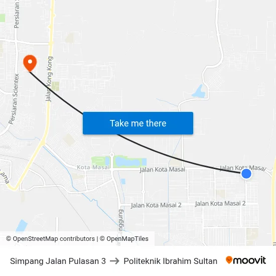Simpang Jalan Pulasan 3 to Politeknik Ibrahim Sultan map