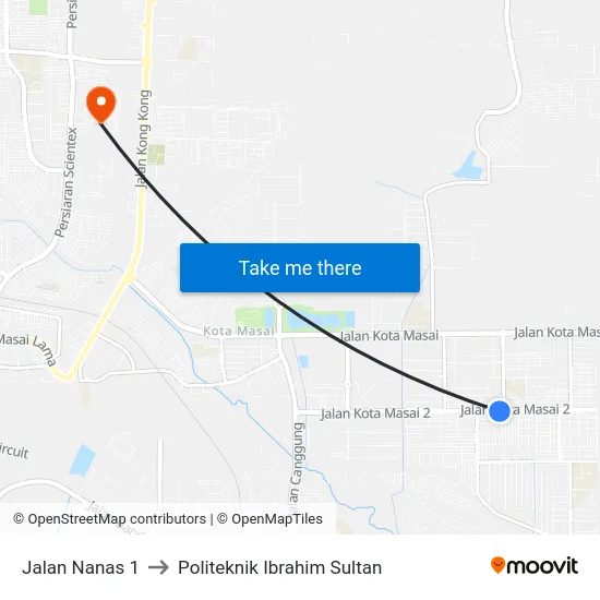Jalan Nanas 1 to Politeknik Ibrahim Sultan map