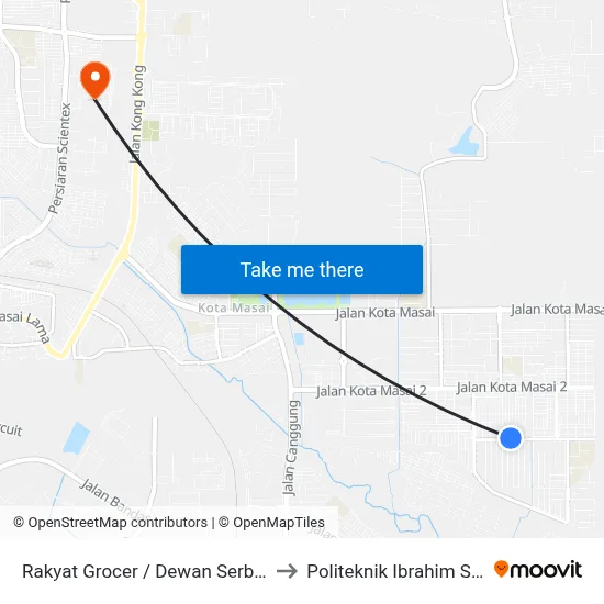 Rakyat Grocer / Dewan Serbaguna to Politeknik Ibrahim Sultan map
