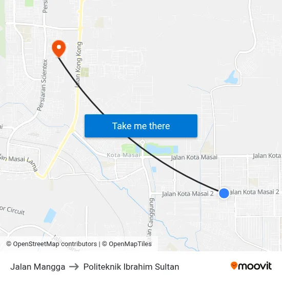 Jalan Mangga to Politeknik Ibrahim Sultan map