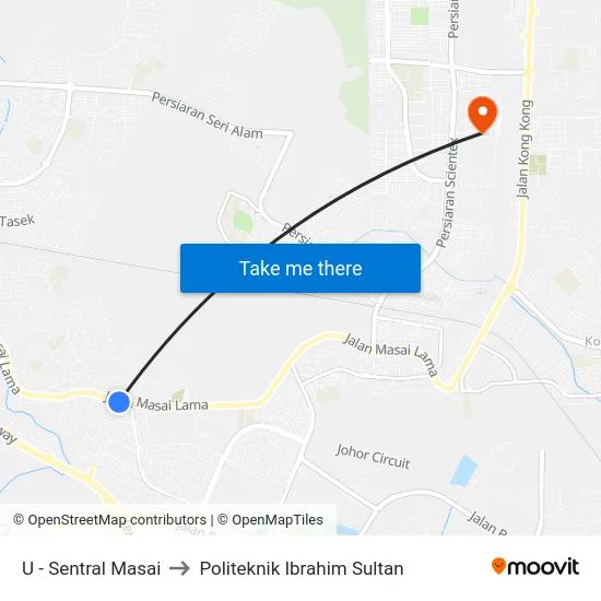 U - Sentral Masai to Politeknik Ibrahim Sultan map
