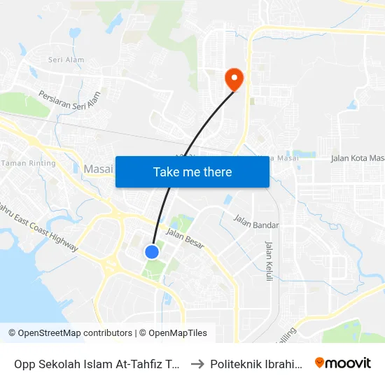 Opp Sekolah Islam At-Tahfiz Taman Mawar to Politeknik Ibrahim Sultan map