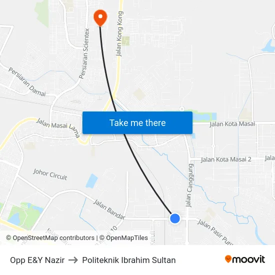 Opp E&Y Nazir to Politeknik Ibrahim Sultan map