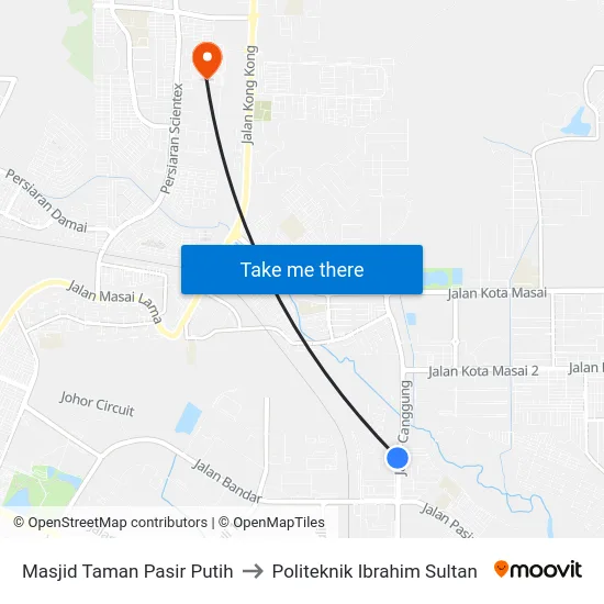 Masjid Taman Pasir Putih to Politeknik Ibrahim Sultan map