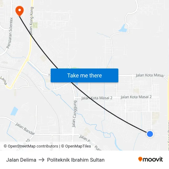 Jalan Delima to Politeknik Ibrahim Sultan map