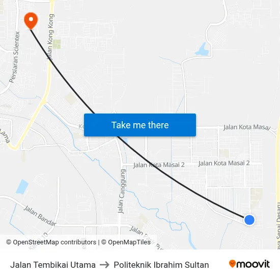 Jalan Tembikai Utama to Politeknik Ibrahim Sultan map