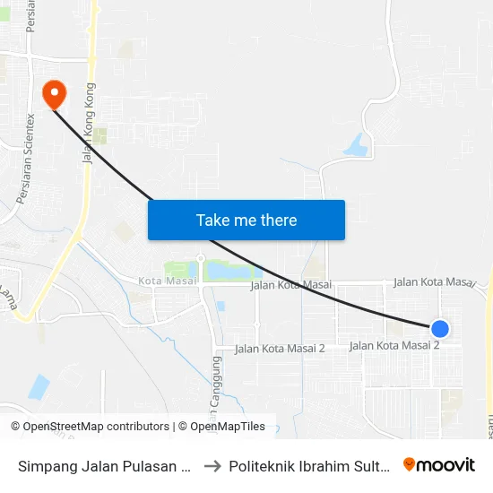 Simpang Jalan Pulasan 15 to Politeknik Ibrahim Sultan map