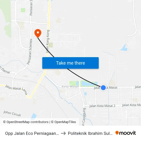 Opp Jalan Eco Perniagaan 27 to Politeknik Ibrahim Sultan map