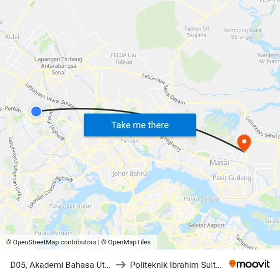 D05, Akademi Bahasa Utm to Politeknik Ibrahim Sultan map