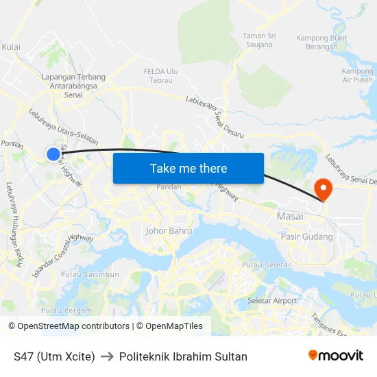S47 (Utm Xcite) to Politeknik Ibrahim Sultan map