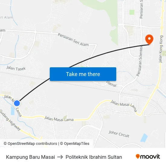 Kampung Baru Masai to Politeknik Ibrahim Sultan map