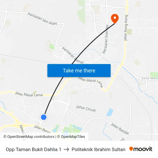 Opp Taman Bukit Dahlia 1 to Politeknik Ibrahim Sultan map