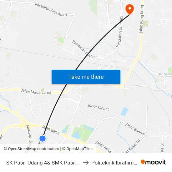 SK Pasır Udang 4& SMK Pasır Gudang2 to Politeknik Ibrahim Sultan map