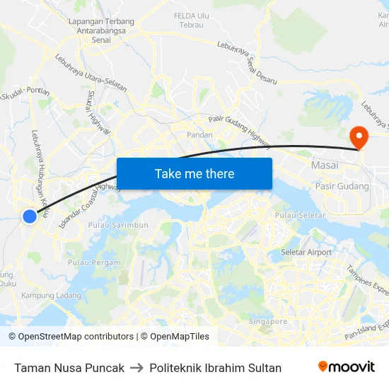 Taman Nusa Puncak to Politeknik Ibrahim Sultan map
