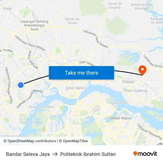 Bandar Selesa Jaya to Politeknik Ibrahim Sultan map