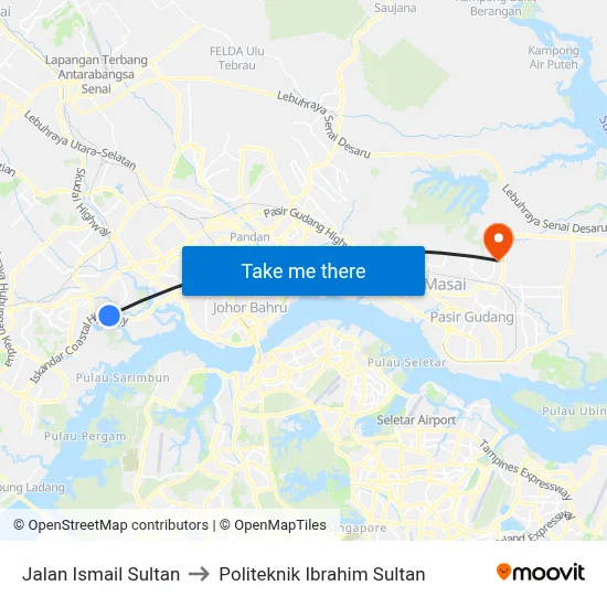 Jalan Ismail Sultan to Politeknik Ibrahim Sultan map