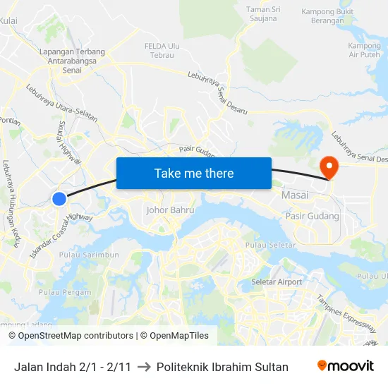 Jalan Indah 2/1 - 2/11 to Politeknik Ibrahim Sultan map
