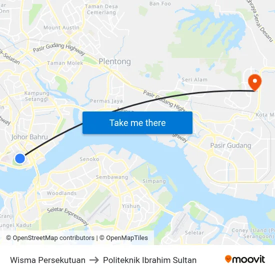 Wisma Persekutuan to Politeknik Ibrahim Sultan map
