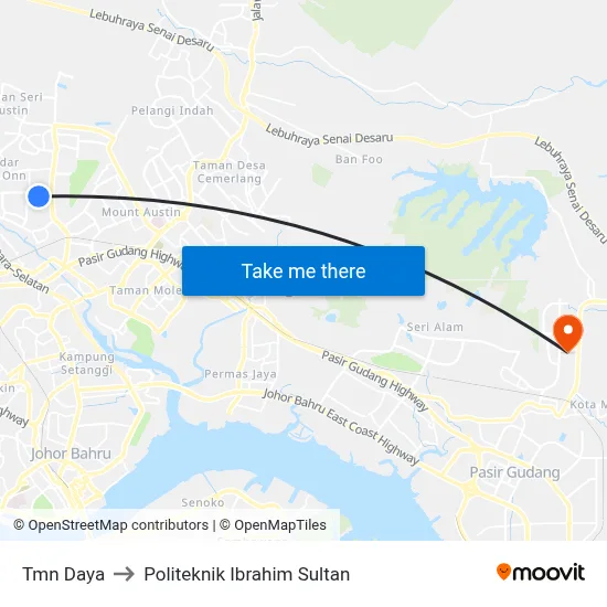 Tmn Daya to Politeknik Ibrahim Sultan map