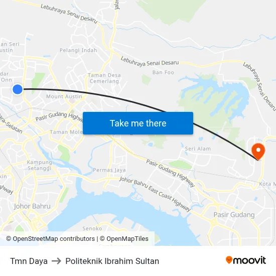 Tmn Daya to Politeknik Ibrahim Sultan map