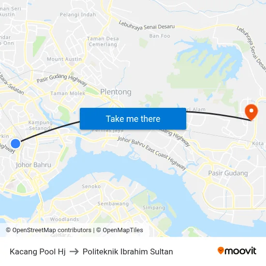 Kacang Pool Hj to Politeknik Ibrahim Sultan map