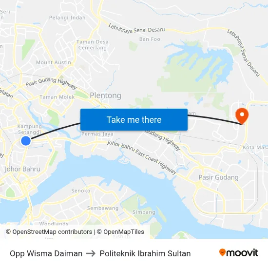 Opp Wisma Daiman to Politeknik Ibrahim Sultan map
