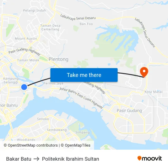 Bakar Batu to Politeknik Ibrahim Sultan map