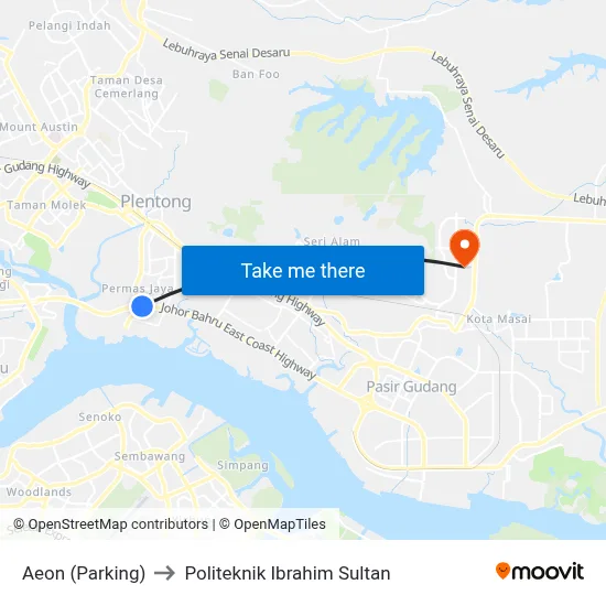 Aeon (Parking) to Politeknik Ibrahim Sultan map