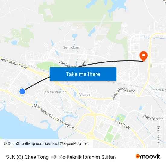 SJK (C) Chee Tong to Politeknik Ibrahim Sultan map