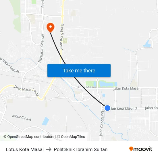 Lotus Kota Masai to Politeknik Ibrahim Sultan map