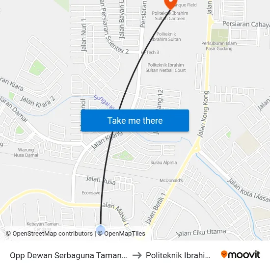 Opp Dewan Serbaguna Taman Cendana 2 to Politeknik Ibrahim Sultan map