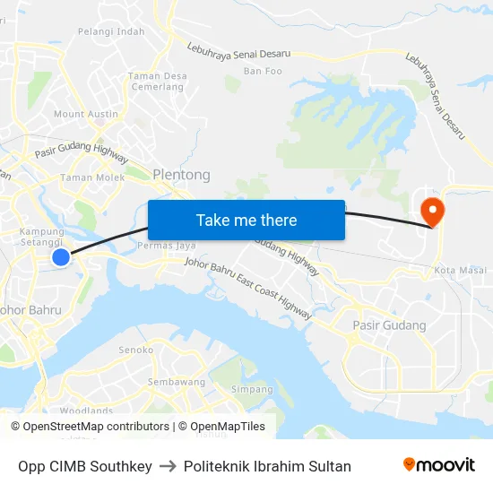 Opp CIMB Southkey to Politeknik Ibrahim Sultan map