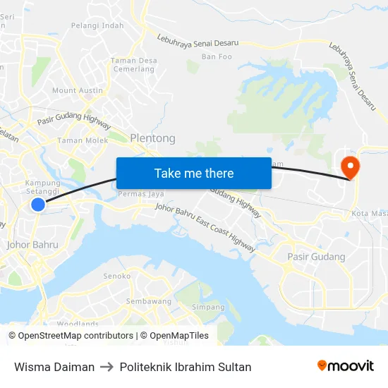 Wisma Daiman to Politeknik Ibrahim Sultan map