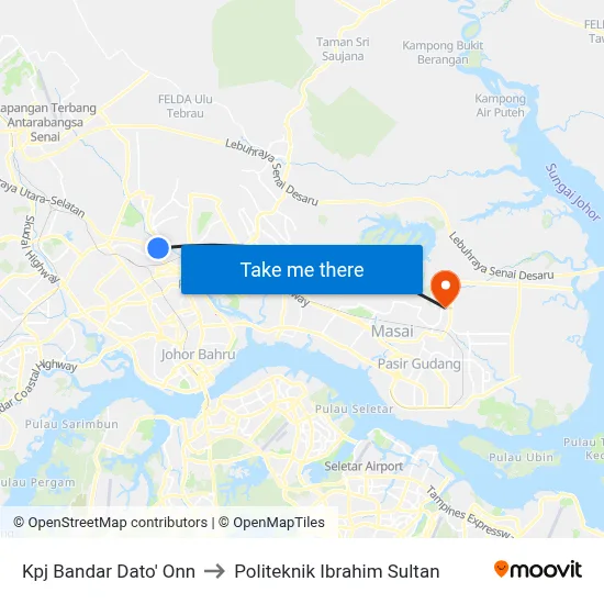 Kpj Bandar Dato' Onn to Politeknik Ibrahim Sultan map
