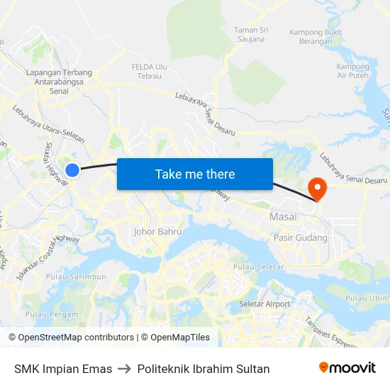 SMK Impian Emas to Politeknik Ibrahim Sultan map