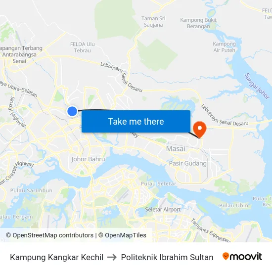 Kampung Kangkar Kechil to Politeknik Ibrahim Sultan map